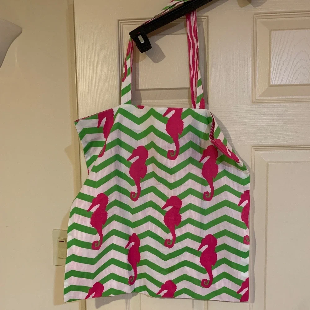 No name Pink/White/Green Seahorse Cotton Tote Bag